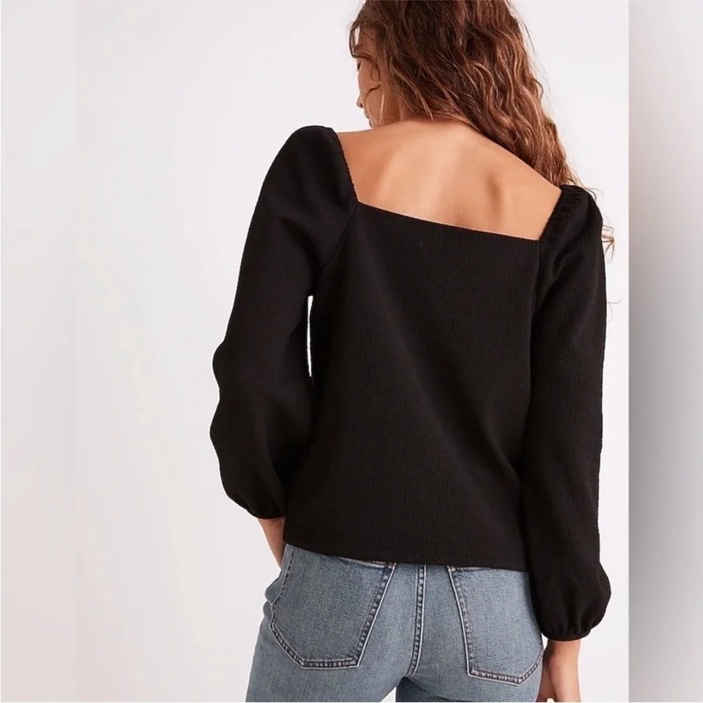 Madewell crepe square-neck puff-sleeve top black small A63